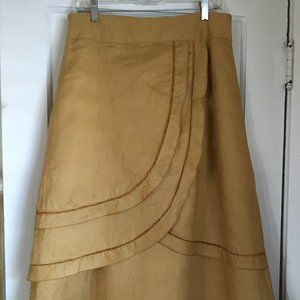 Gasolino 100% Linen Tiered Skirt Yellow Beige Women's L Large